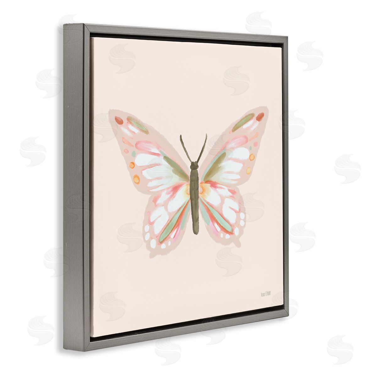 House Fenway Soft Pastel Butterfly Gray Floating Frame Canvas Wall Art Print