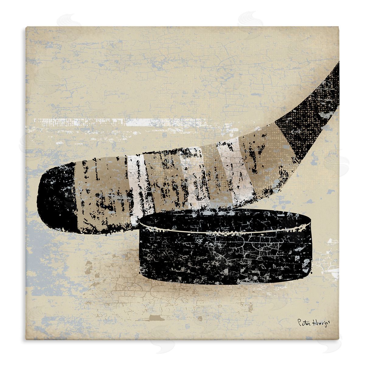 Peter Horjus Rustic Hockey Puck Stretched Canvas Wall Art Print