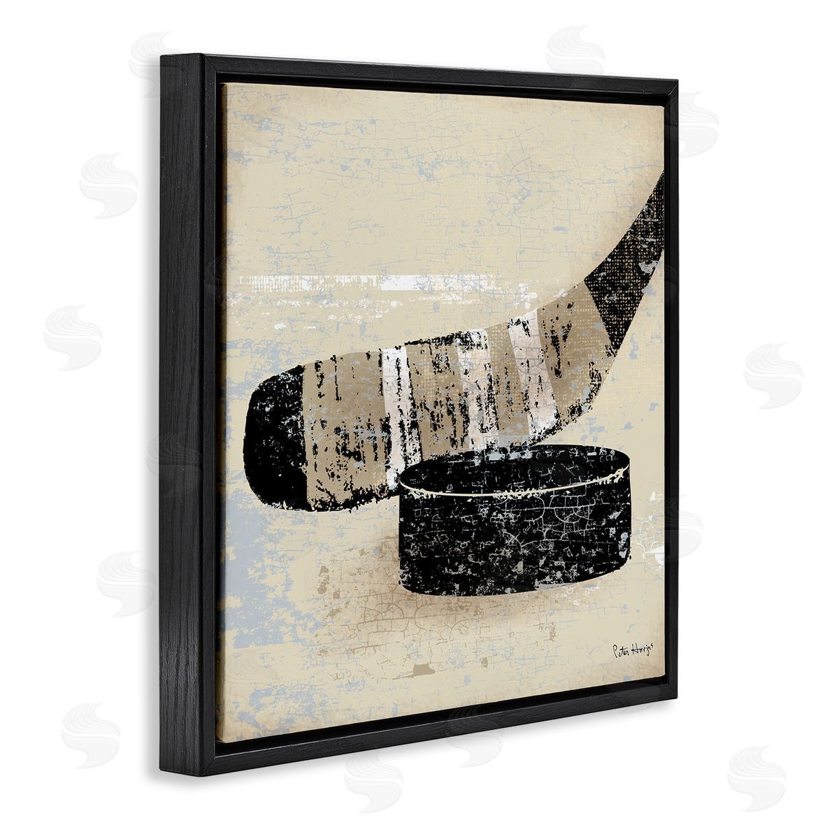 Peter Horjus Rustic Hockey Puck Black Floating Frame Canvas Wall Art Print