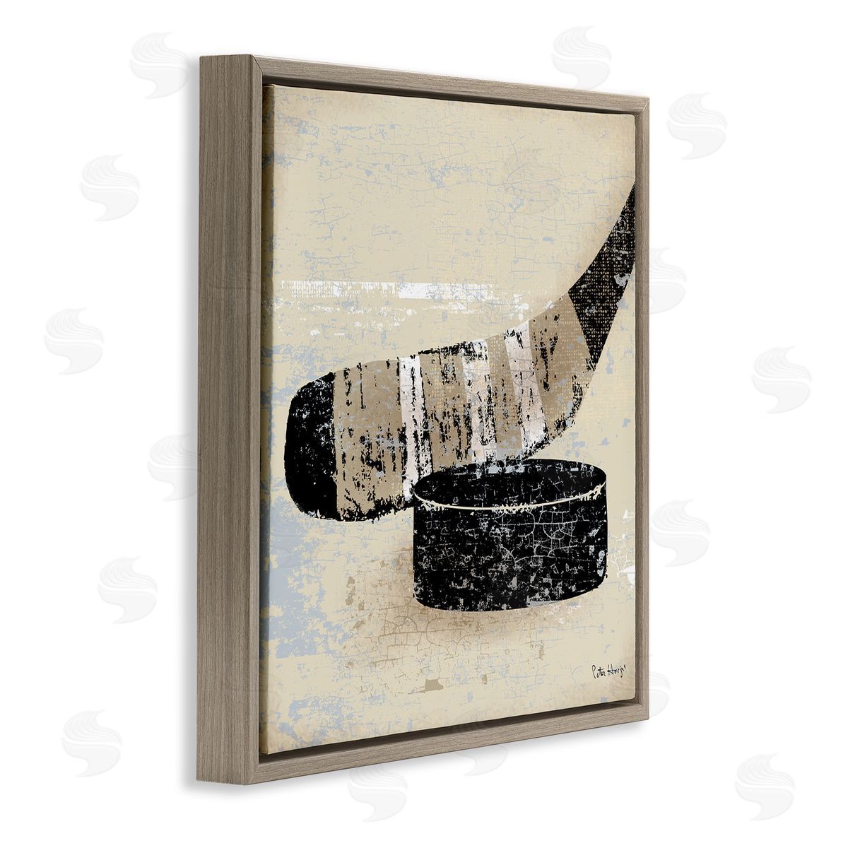 Peter Horjus Rustic Hockey Puck Brown Floating Frame Canvas Wall Art Print