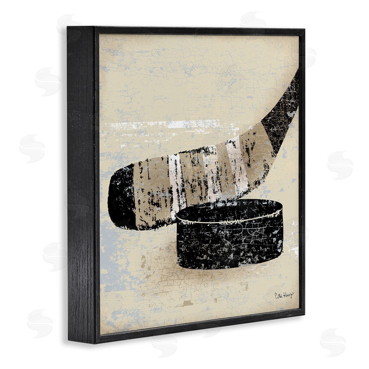 Peter Horjus Rustic Hockey Puck Black Framed Glicee Wall Art Print