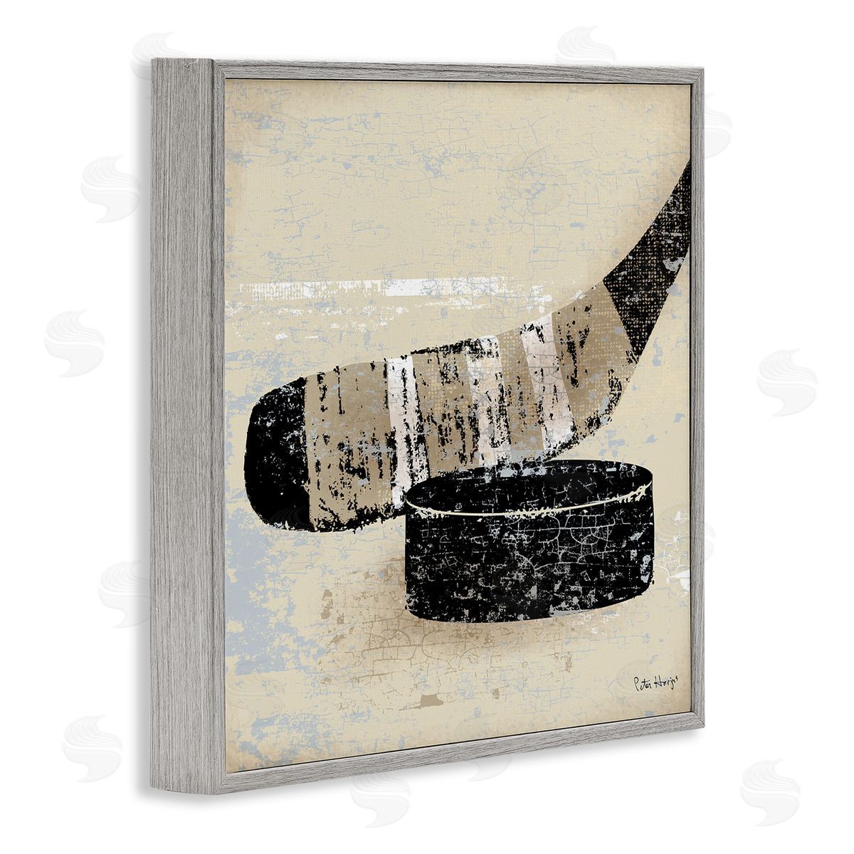 Peter Horjus Rustic Hockey Puck Gray Framed Glicee Wall Art Print