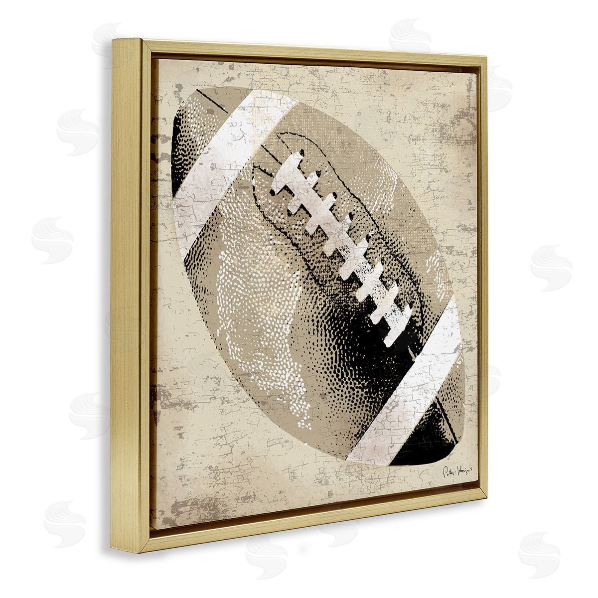 Peter Horjus Rustic Sports Football Gold Floating Frame Canvas Wall Art Print