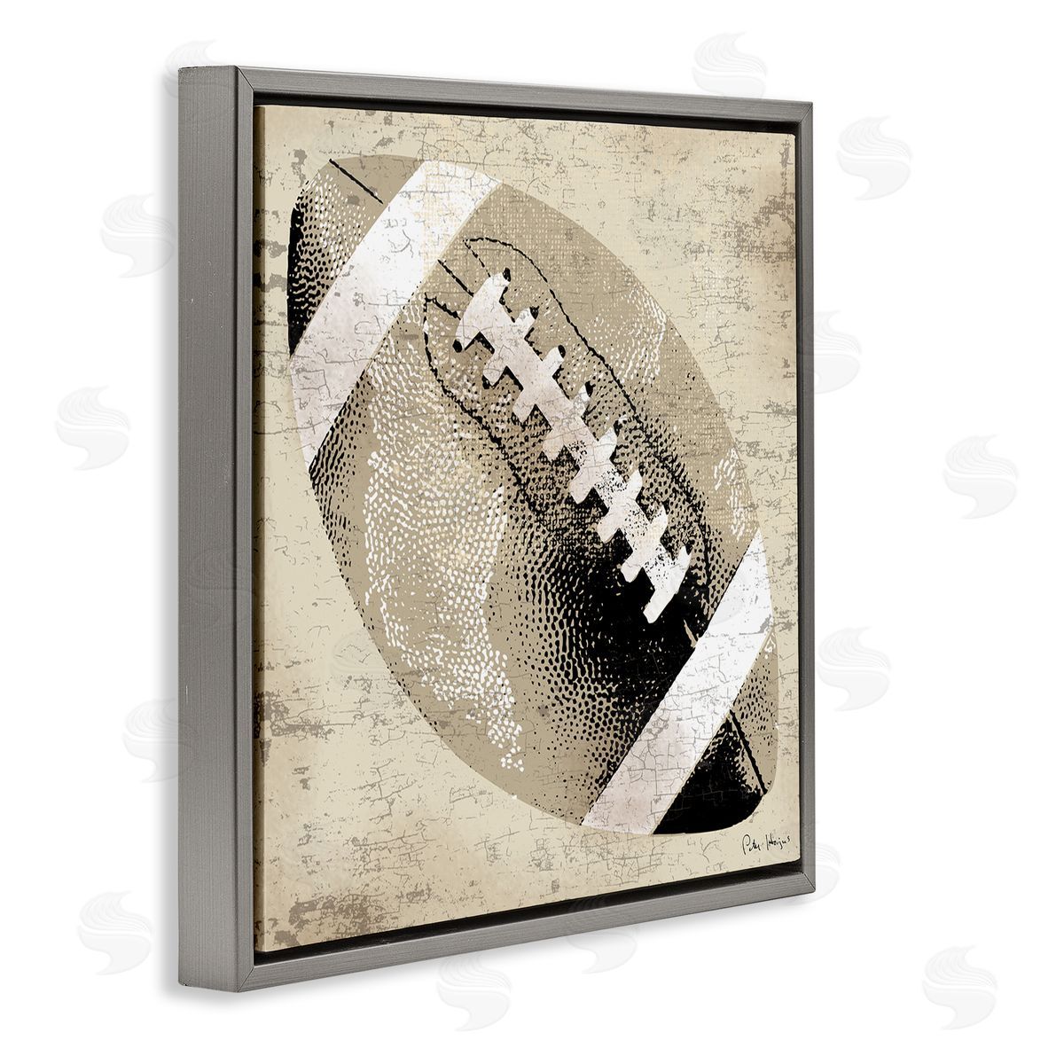 Peter Horjus Rustic Sports Football Gray Floating Frame Canvas Wall Art Print