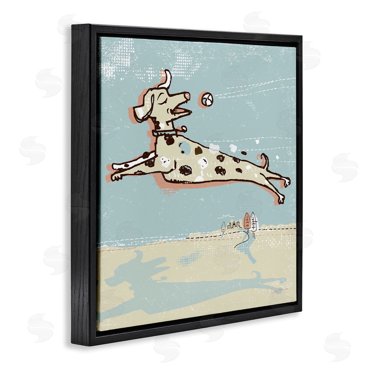 Peter Horjus Modern Dog Playing Fetch Black Floating Frame Canvas Wall Art Print