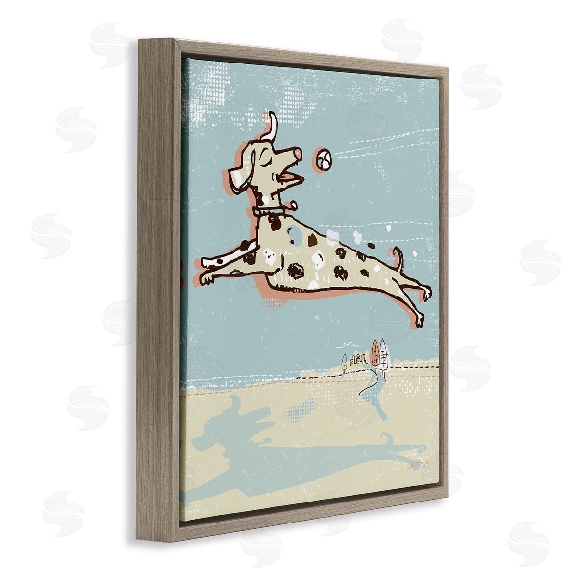 Peter Horjus Modern Dog Playing Fetch Brown Floating Frame Canvas Wall Art Print