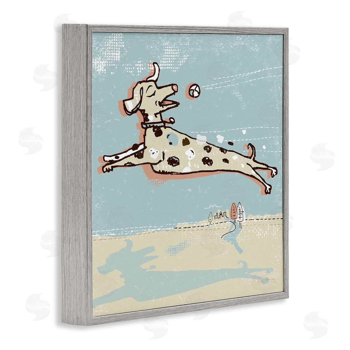 Peter Horjus Modern Dog Playing Fetch Gray Framed Glicee Wall Art Print