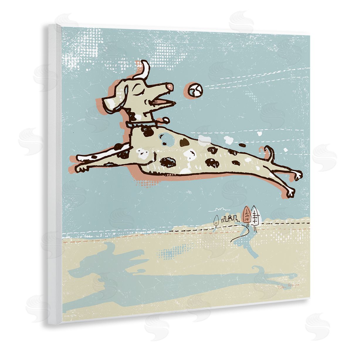 Peter Horjus Modern Dog Playing Fetch Wooden Wall Plaque Art Print