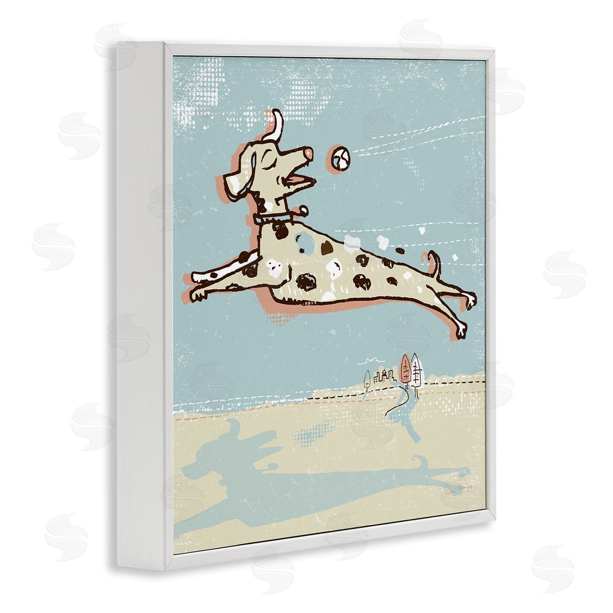 Peter Horjus Modern Dog Playing Fetch White Framed Glicee Wall Art Print
