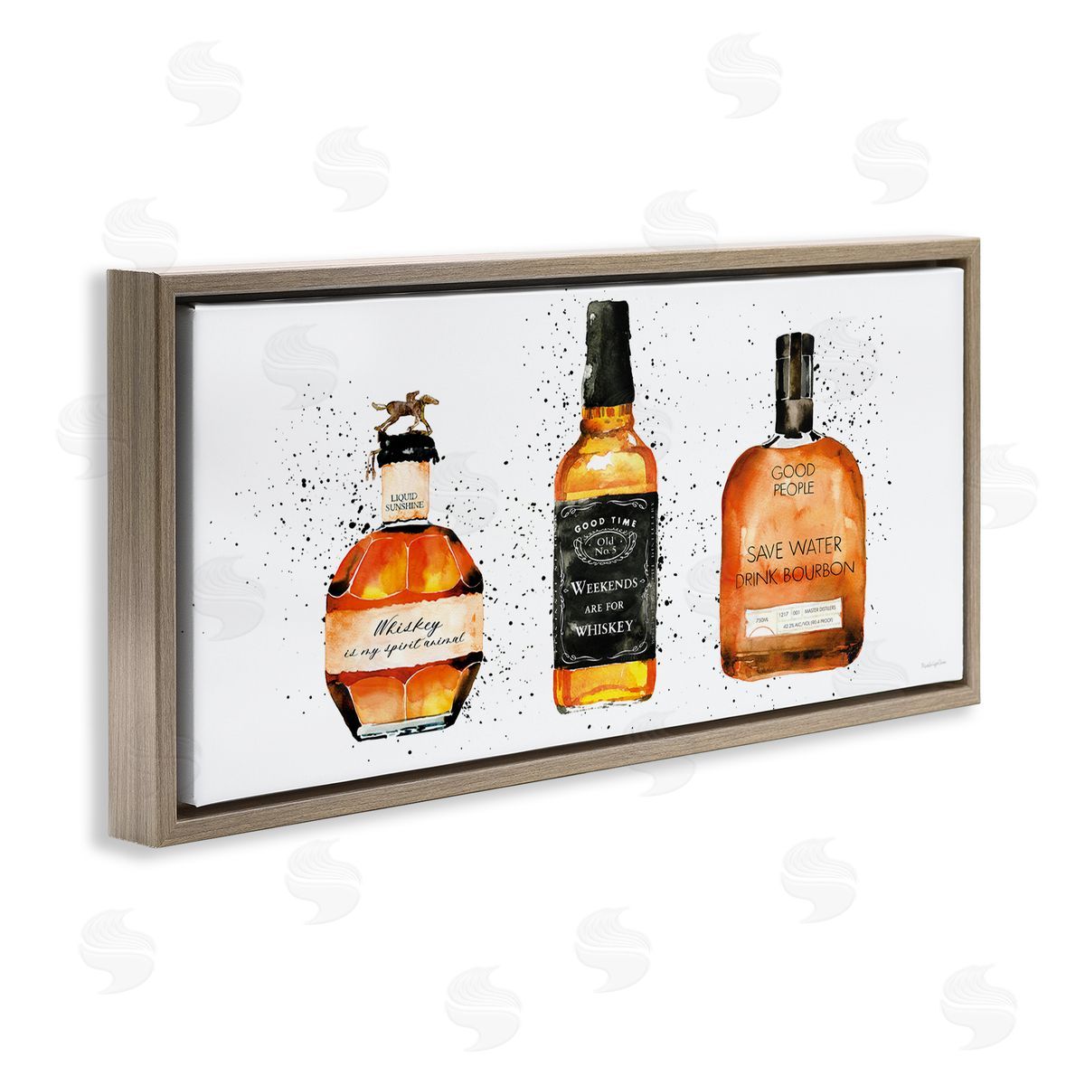 Funny Phrases Whiskey Bottles Brown Floating Frame Canvas Wall Art, Home Decor by Mercedes Lopez Charro