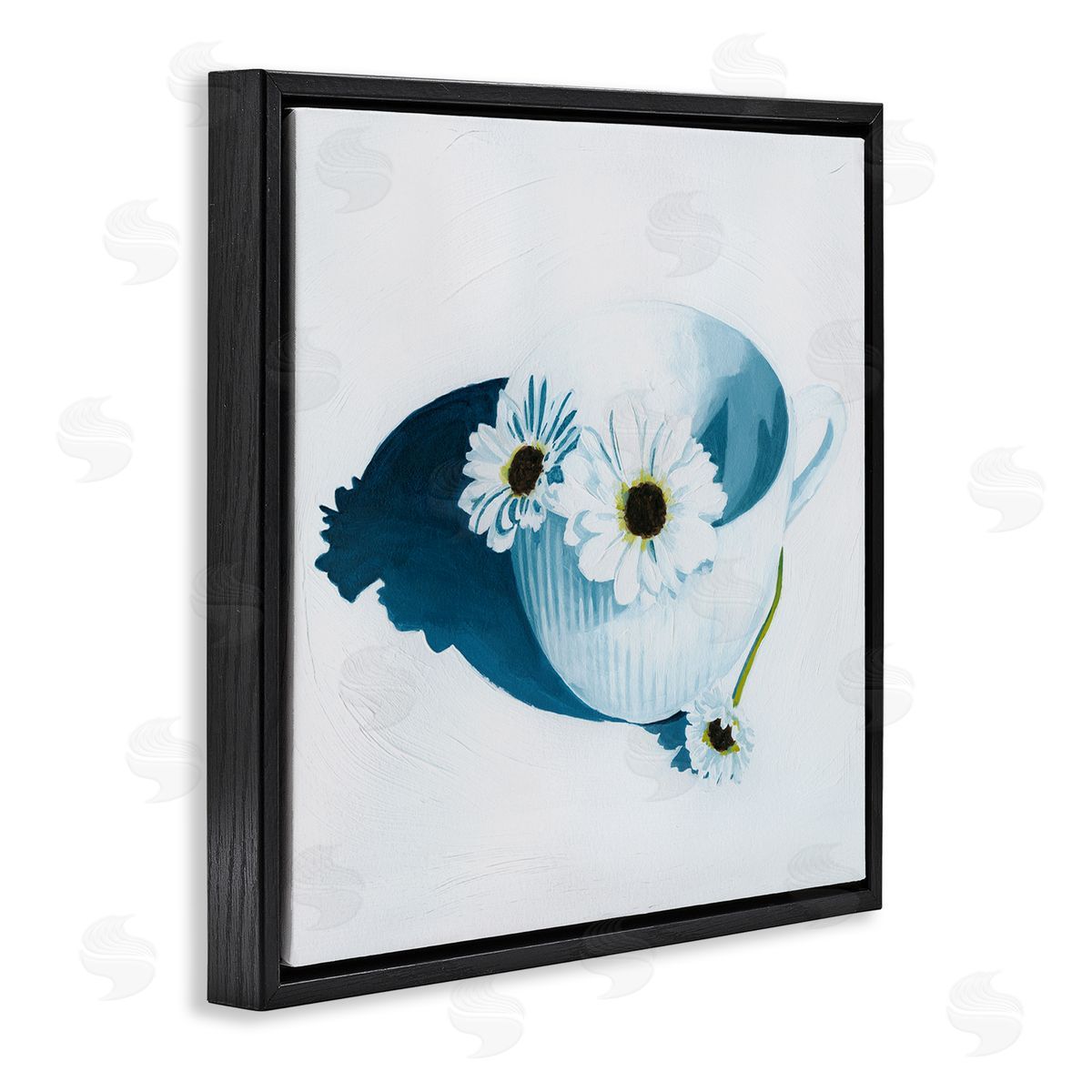 Grace Popp Daisies in Teacup Painting Black Floating Frame Canvas Wall Art Print