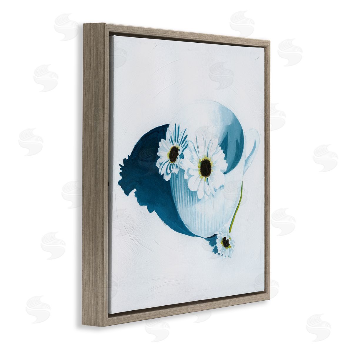 Grace Popp Daisies in Teacup Painting Brown Floating Frame Canvas Wall Art Print