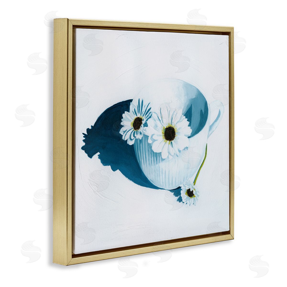Grace Popp Daisies in Teacup Painting Gold Floating Frame Canvas Wall Art Print