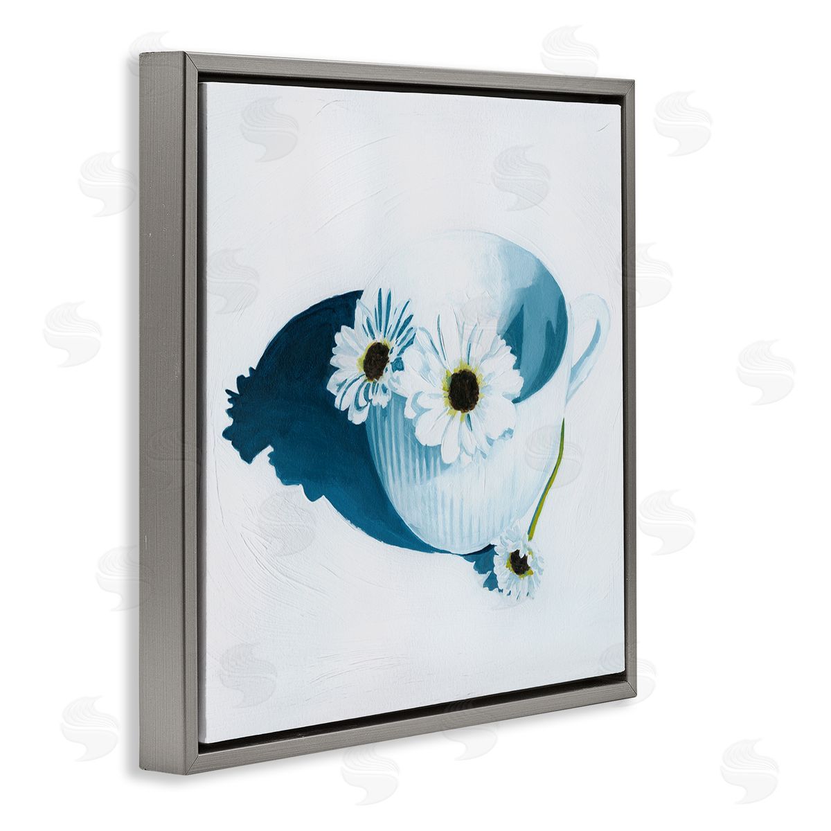 Grace Popp Daisies in Teacup Painting Gray Floating Frame Canvas Wall Art Print