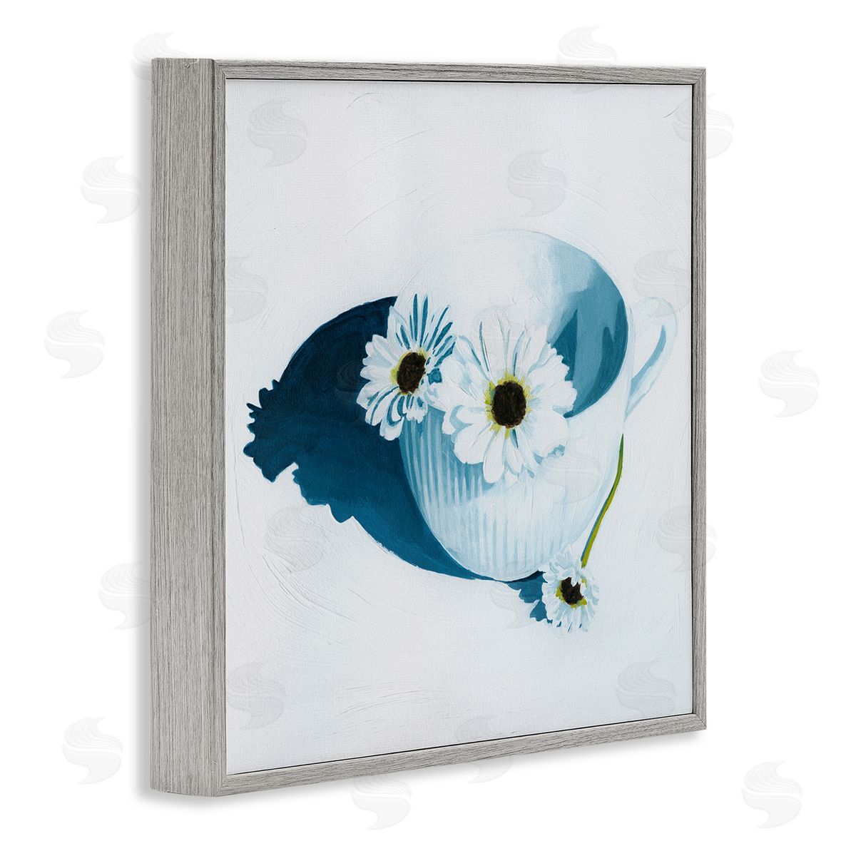 Grace Popp Daisies in Teacup Painting Gray Framed Glicee Wall Art Print