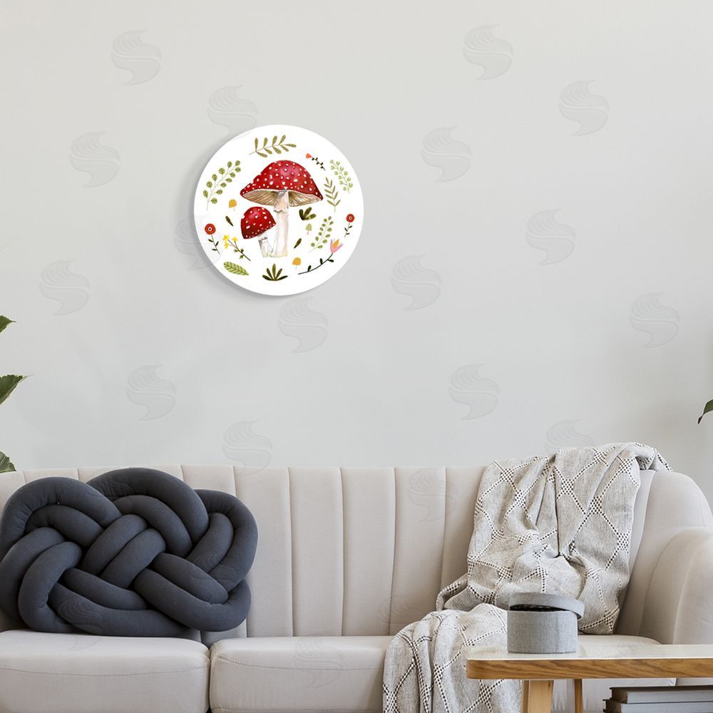 Victoria Barnes Mushrooms & Botanical Sprigs Round Wall Plaque Art Print in Room