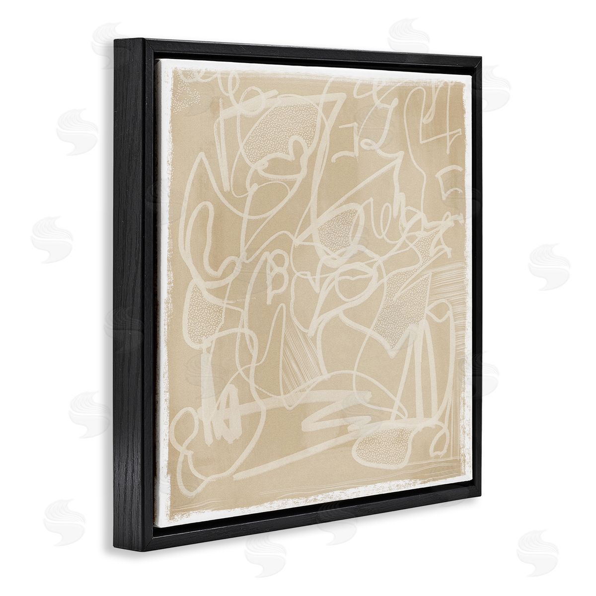 Leah Straatsma Contemporary Beige Scribbles Black Floating Frame Canvas Wall Art Print