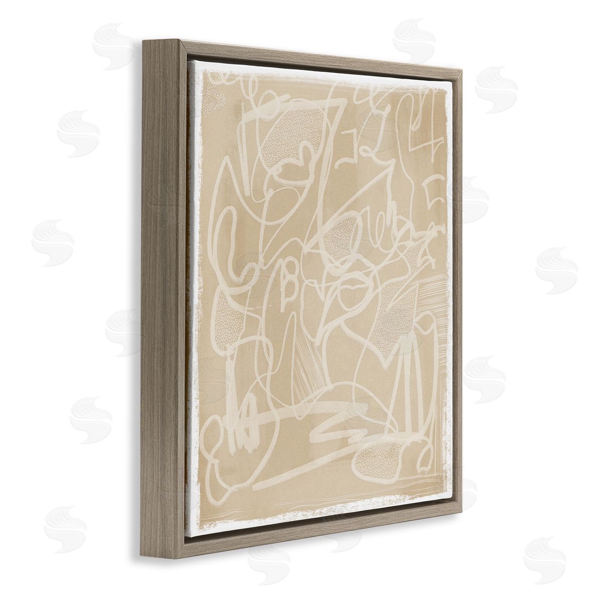 Leah Straatsma Contemporary Beige Scribbles Brown Floating Frame Canvas Wall Art Print