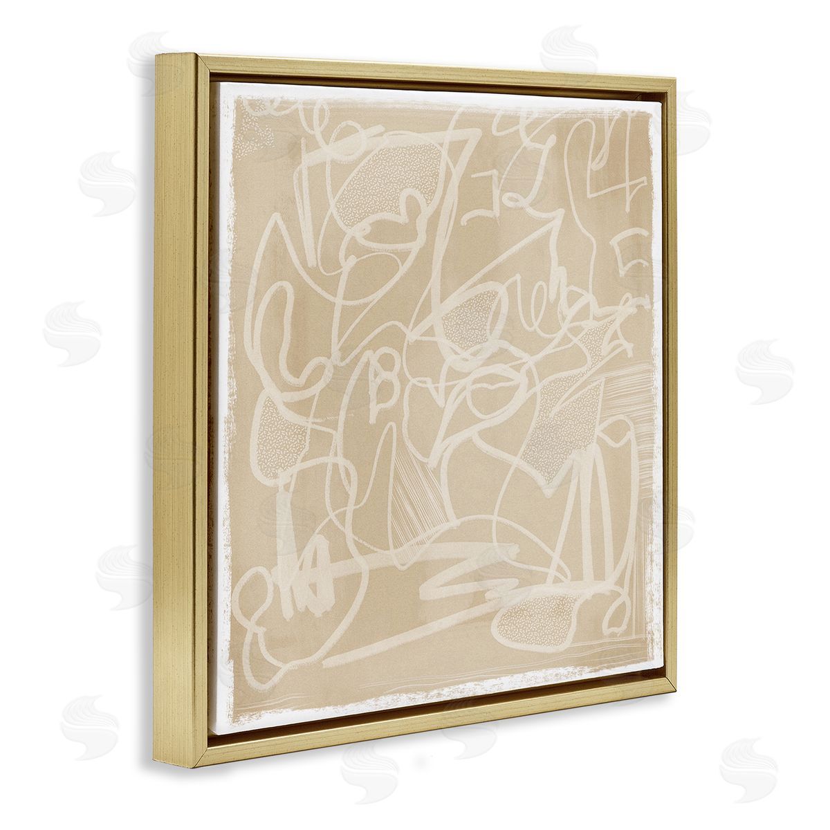 Leah Straatsma Contemporary Beige Scribbles Gold Floating Frame Canvas Wall Art Print