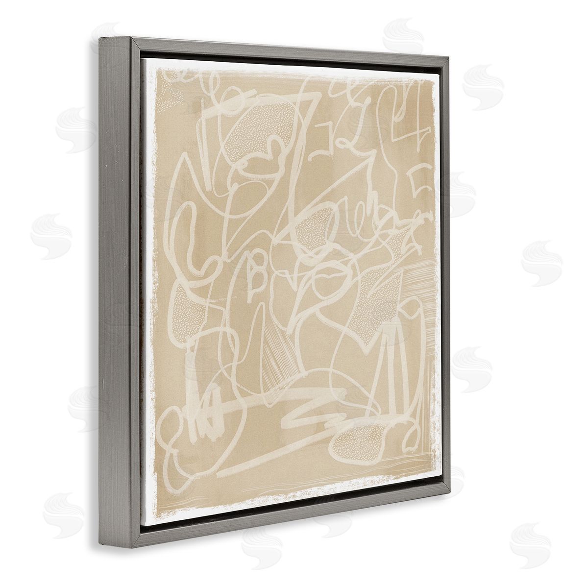 Leah Straatsma Contemporary Beige Scribbles Gray Floating Frame Canvas Wall Art Print