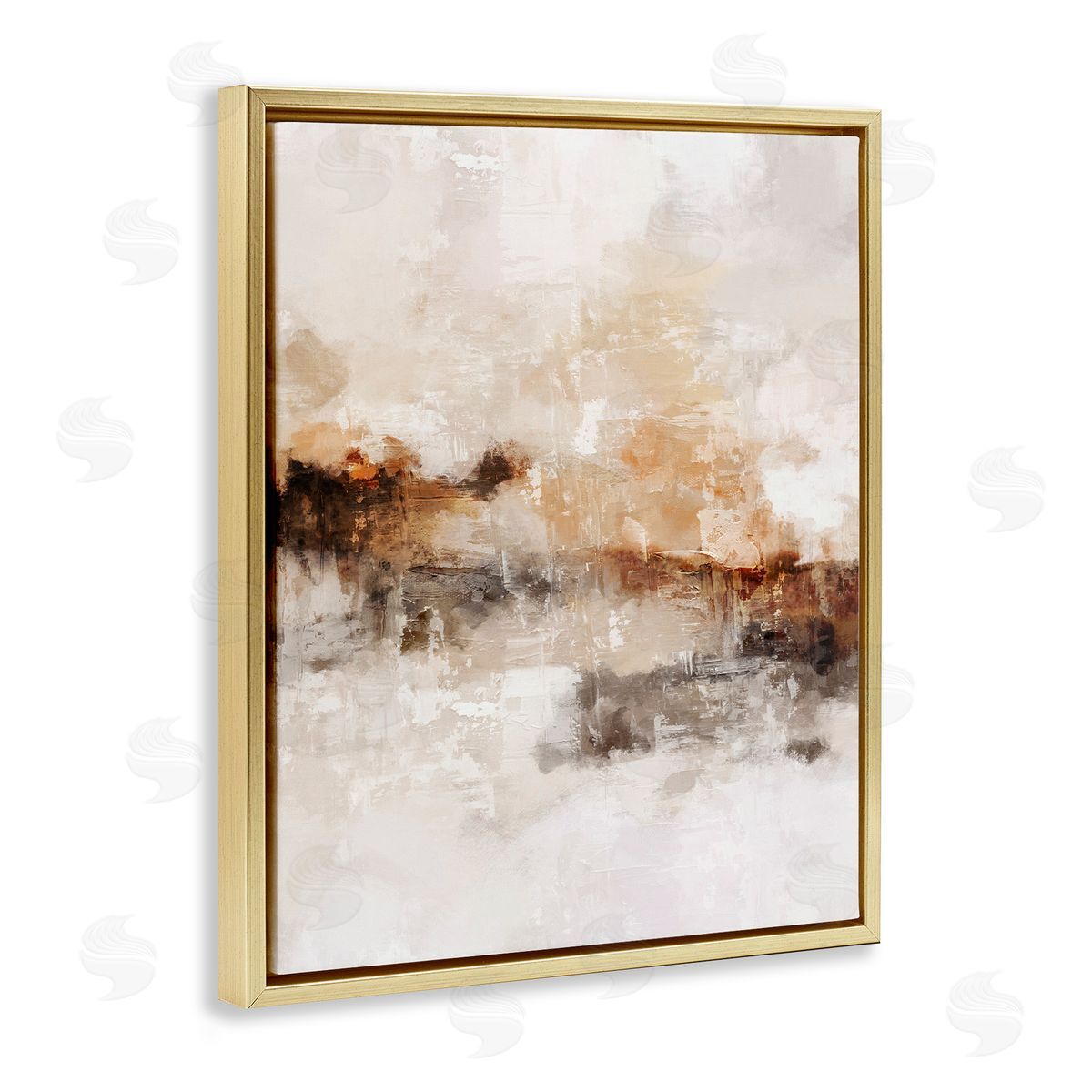 Beige & Brown Abstract Gold Floating Frame Canvas Wall Art, Home Decor by Ros Ruseva