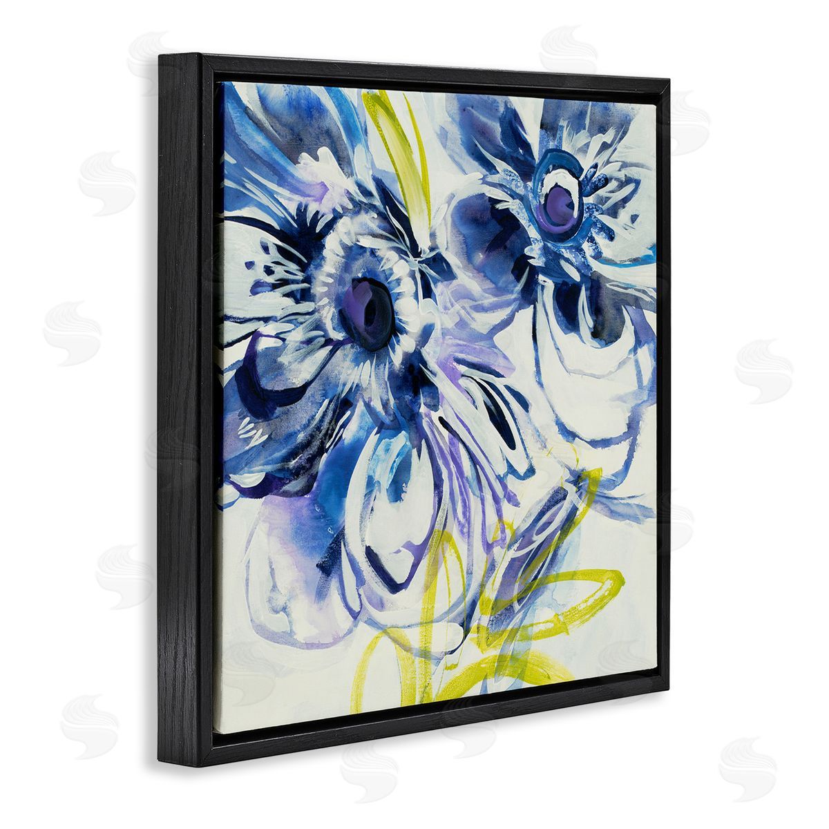 Liz Jardine Abstract Blue Blossoms Black Floating Frame Canvas Wall Art Print