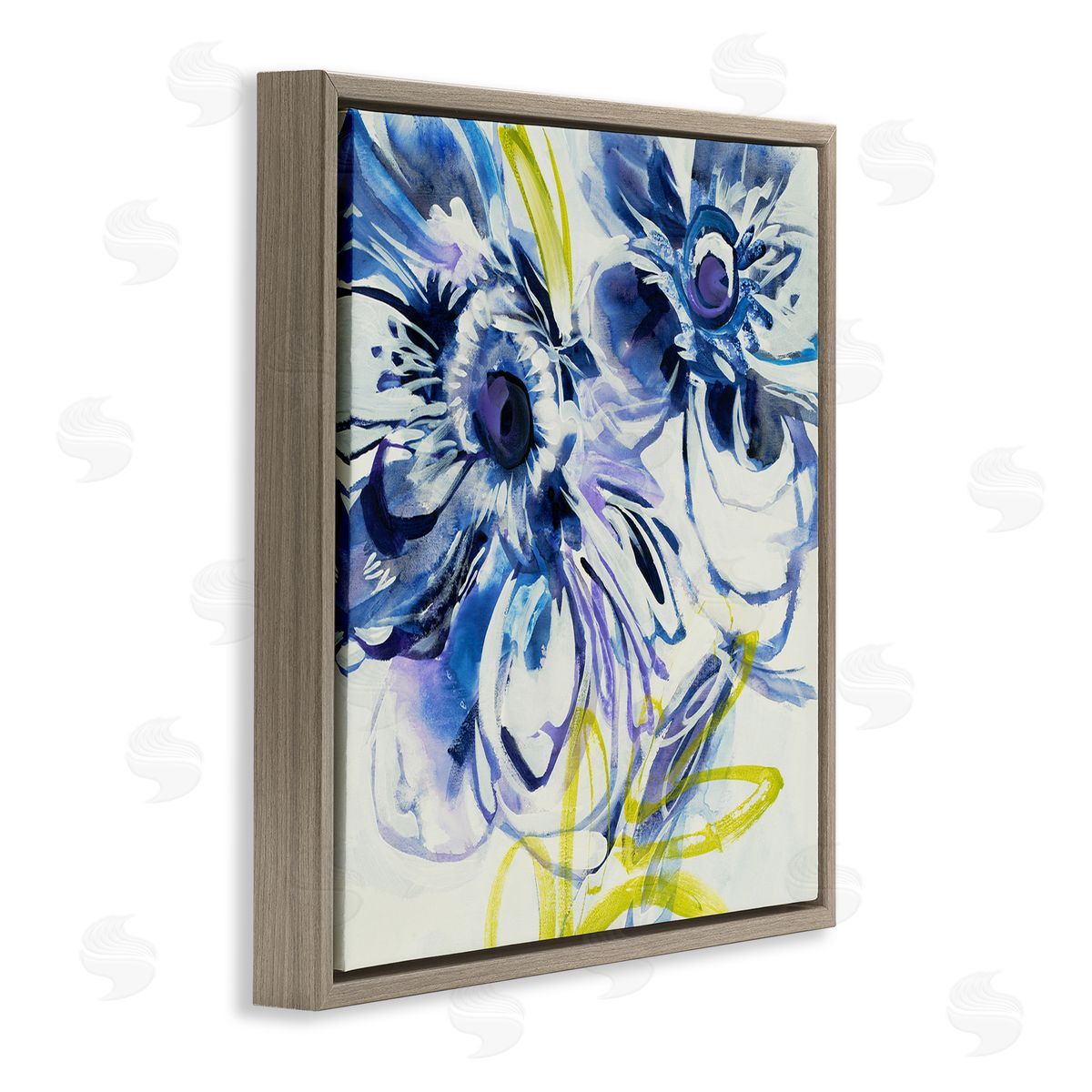 Liz Jardine Abstract Blue Blossoms Brown Floating Frame Canvas Wall Art Print