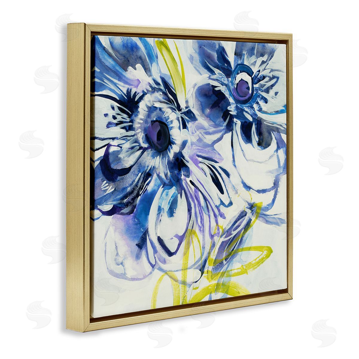 Liz Jardine Abstract Blue Blossoms Gold Floating Frame Canvas Wall Art Print