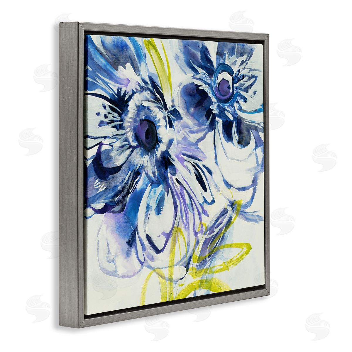 Liz Jardine Abstract Blue Blossoms Gray Floating Frame Canvas Wall Art Print