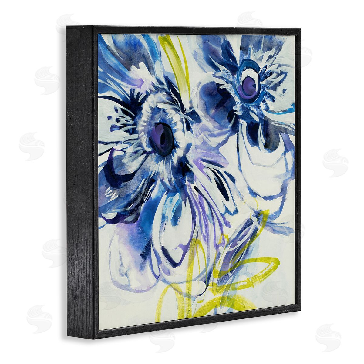 Liz Jardine Abstract Blue Blossoms Black Framed Glicee Wall Art Print