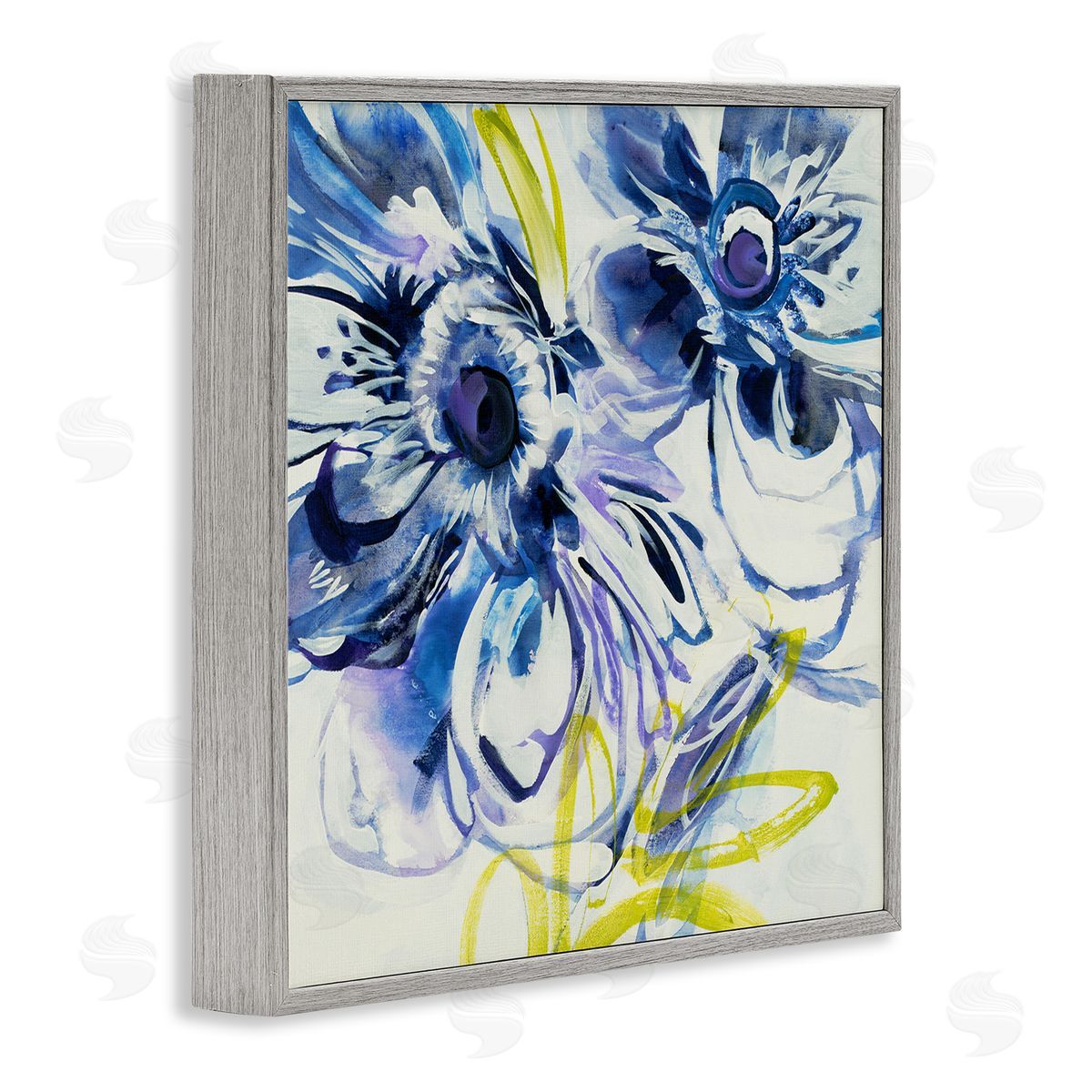 Liz Jardine Abstract Blue Blossoms Gray Framed Glicee Wall Art Print