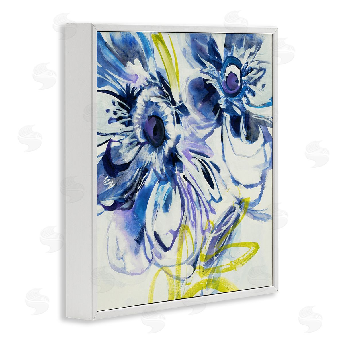 Liz Jardine Abstract Blue Blossoms White Framed Glicee Wall Art Print