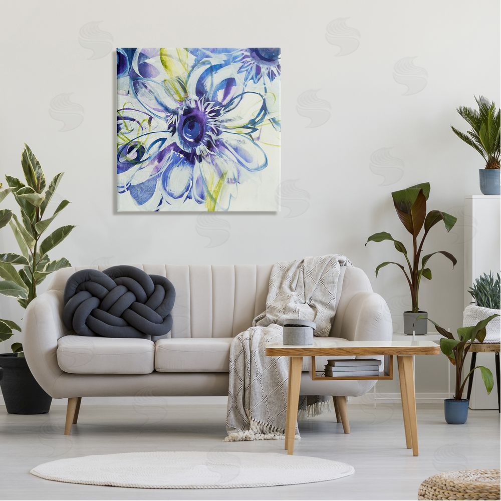 Liz Jardine Modern Blue Flower Buds Canvas Wall Art in Room