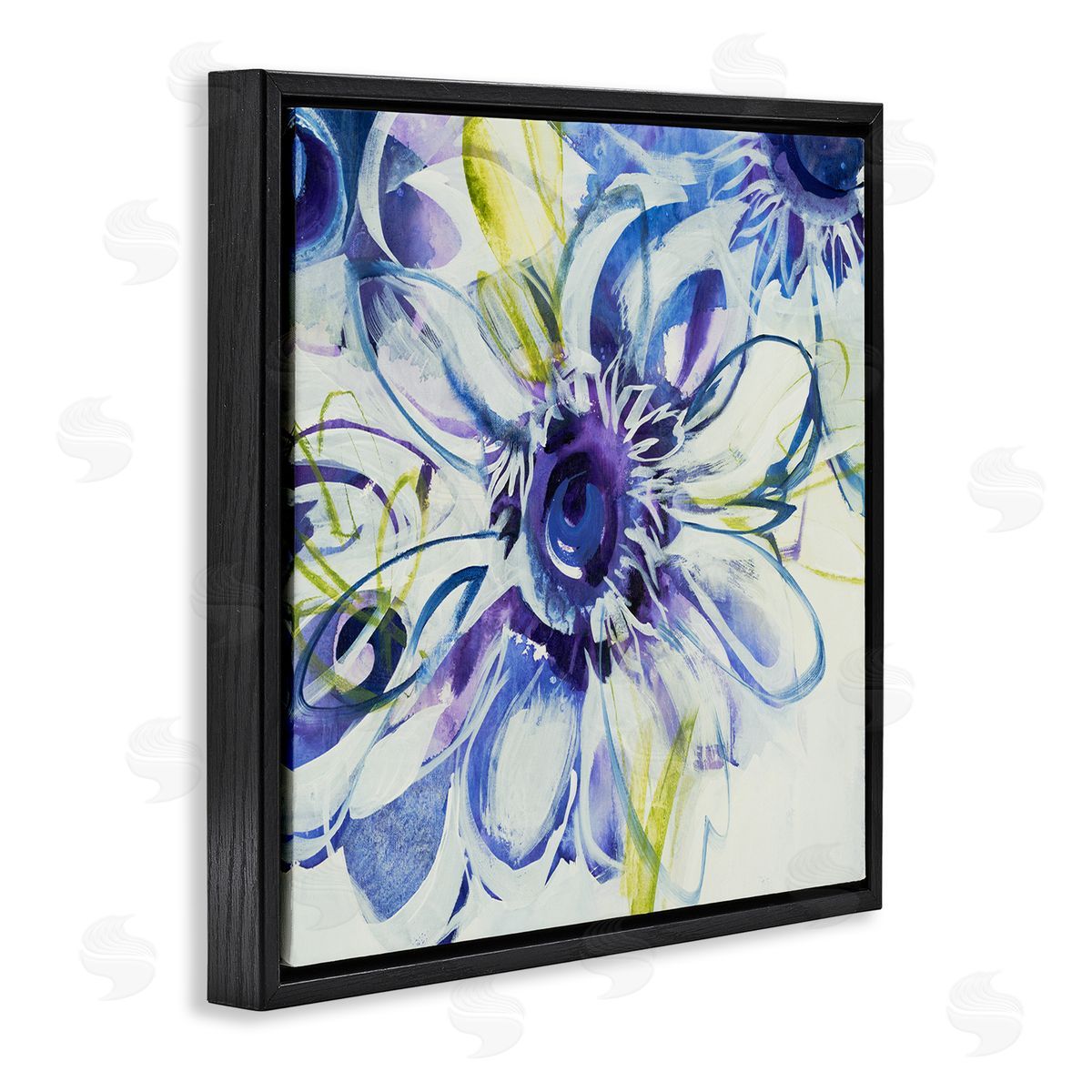 Liz Jardine Modern Blue Flower Buds Black Floating Frame Canvas Wall Art Print