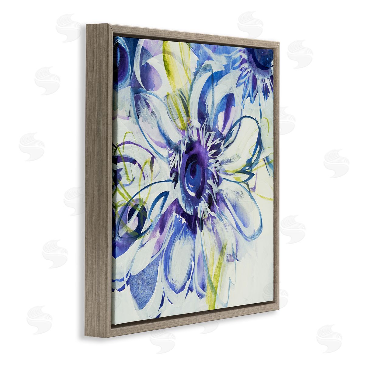 Liz Jardine Modern Blue Flower Buds Brown Floating Frame Canvas Wall Art Print