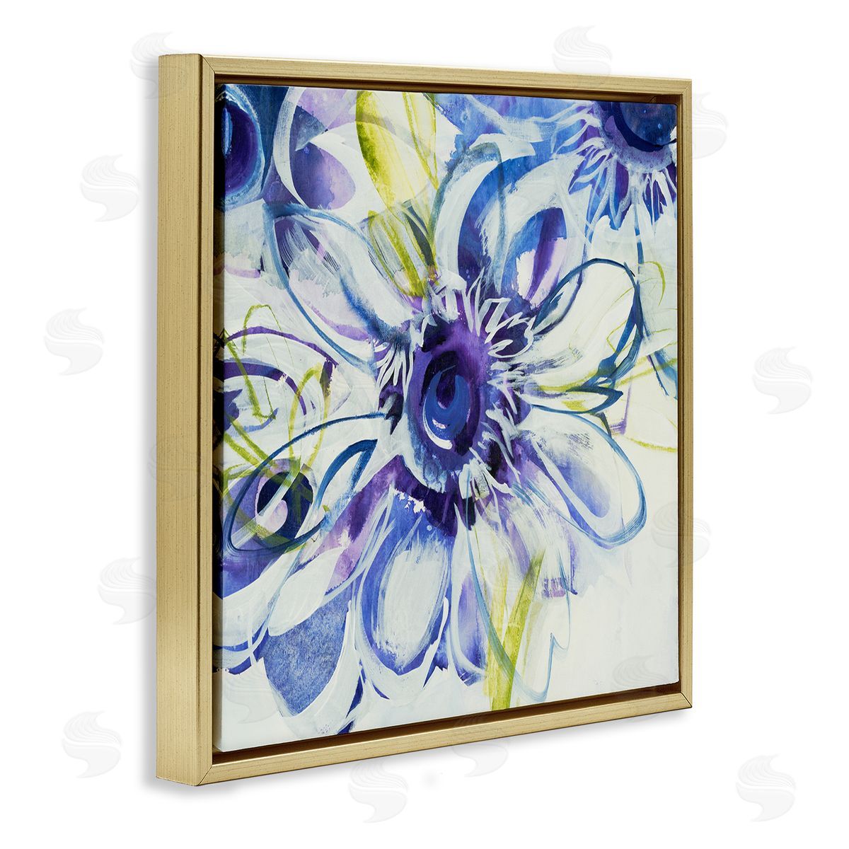 Liz Jardine Modern Blue Flower Buds Gold Floating Frame Canvas Wall Art Print