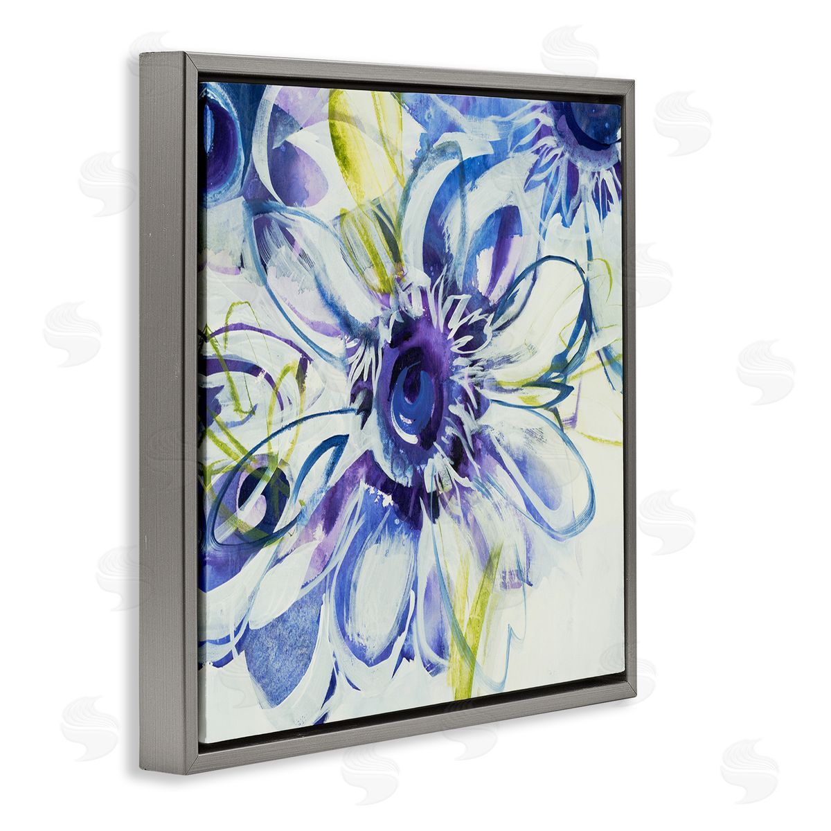 Liz Jardine Modern Blue Flower Buds Gray Floating Frame Canvas Wall Art Print
