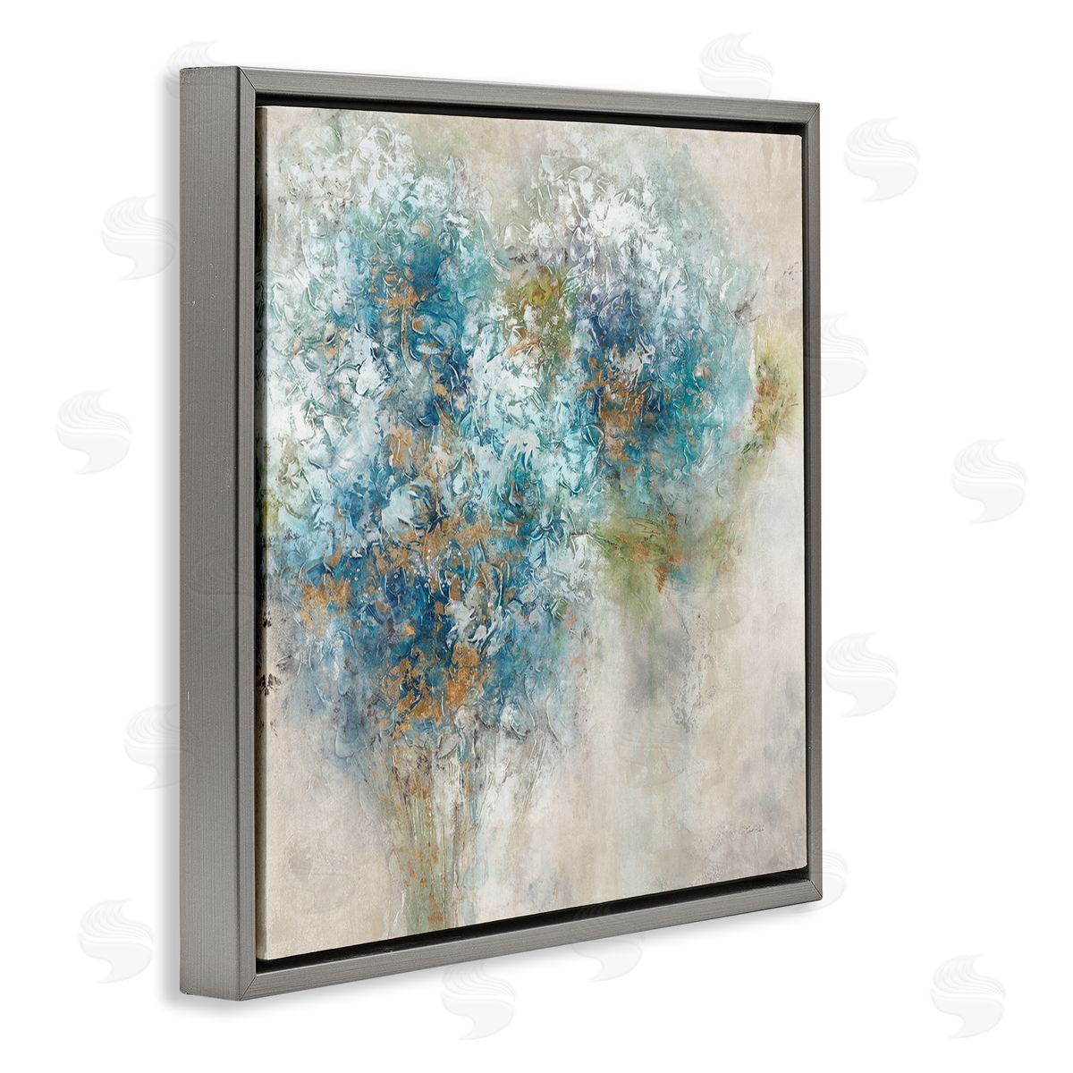 Leah Rei Abstract Hydrangea Blooms Gray Floating Frame Canvas Wall Art Print