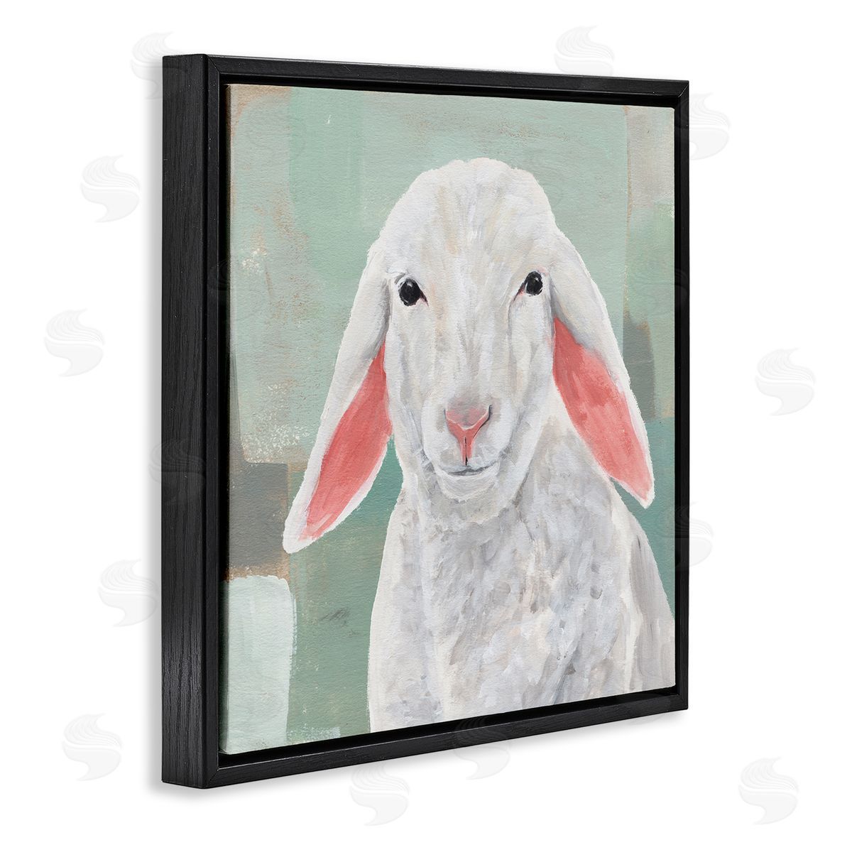 Annie Warren Happy Sheep Portrait Black Floating Frame Canvas Wall Art Print