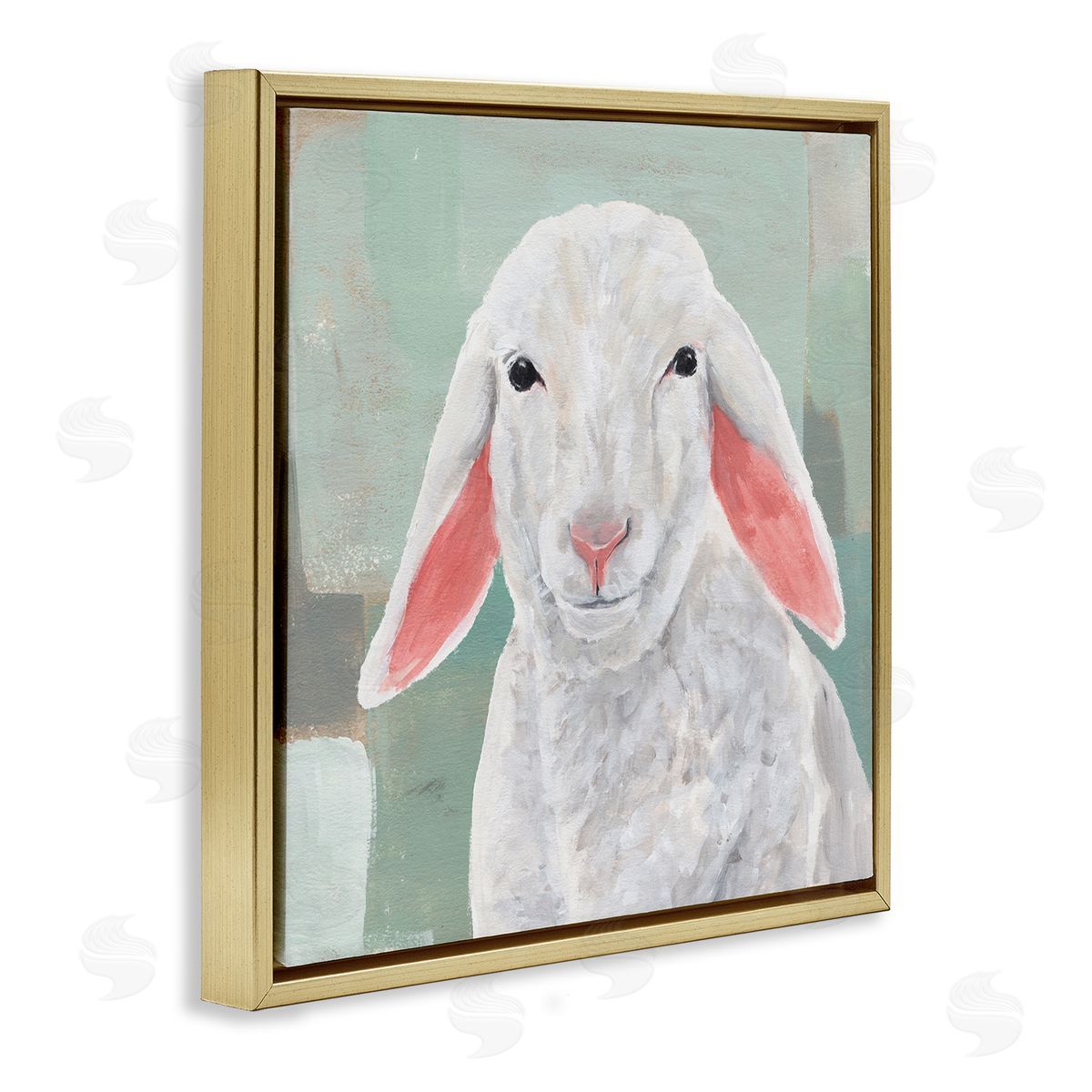 Annie Warren Happy Sheep Portrait Gold Floating Frame Canvas Wall Art Print