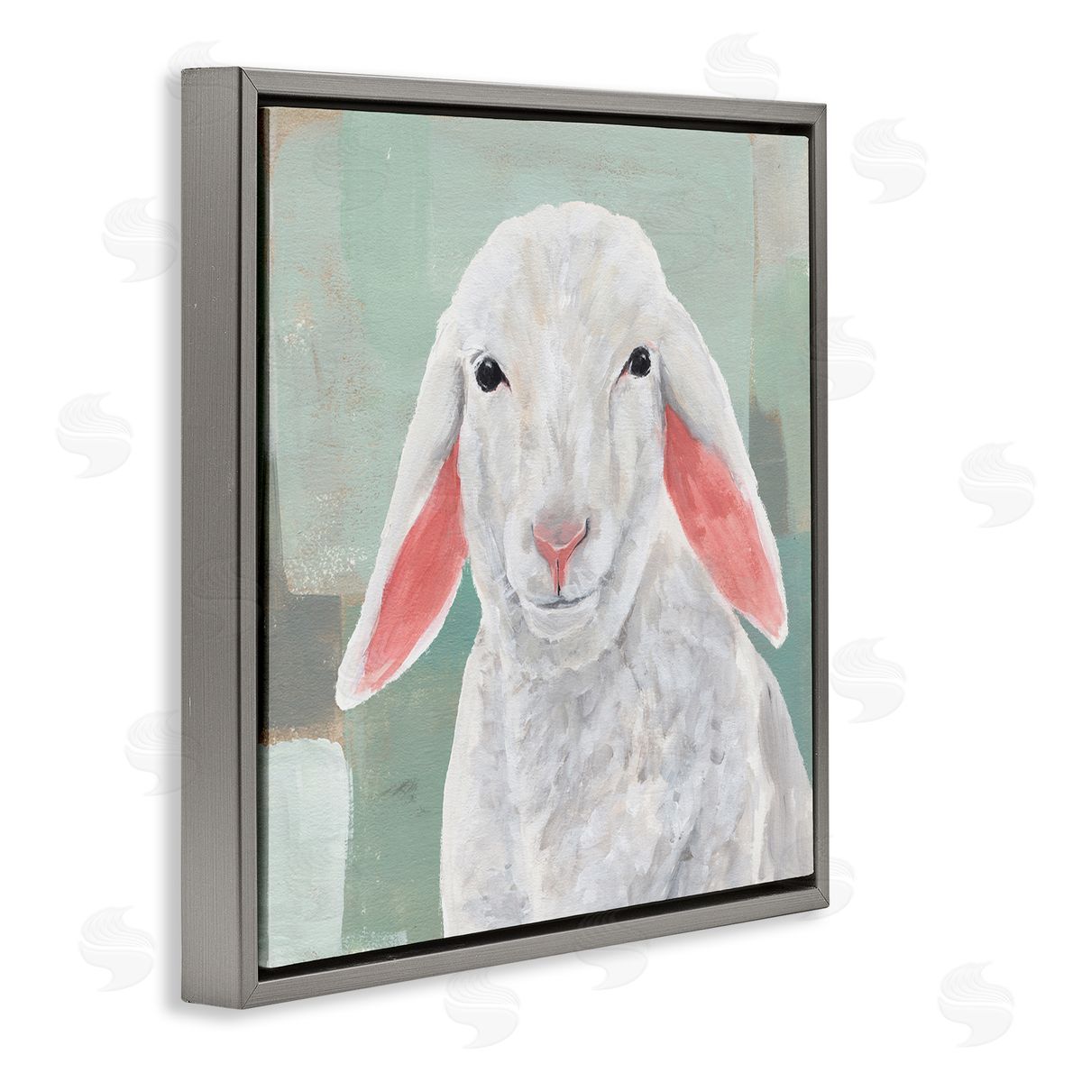 Annie Warren Happy Sheep Portrait Gray Floating Frame Canvas Wall Art Print