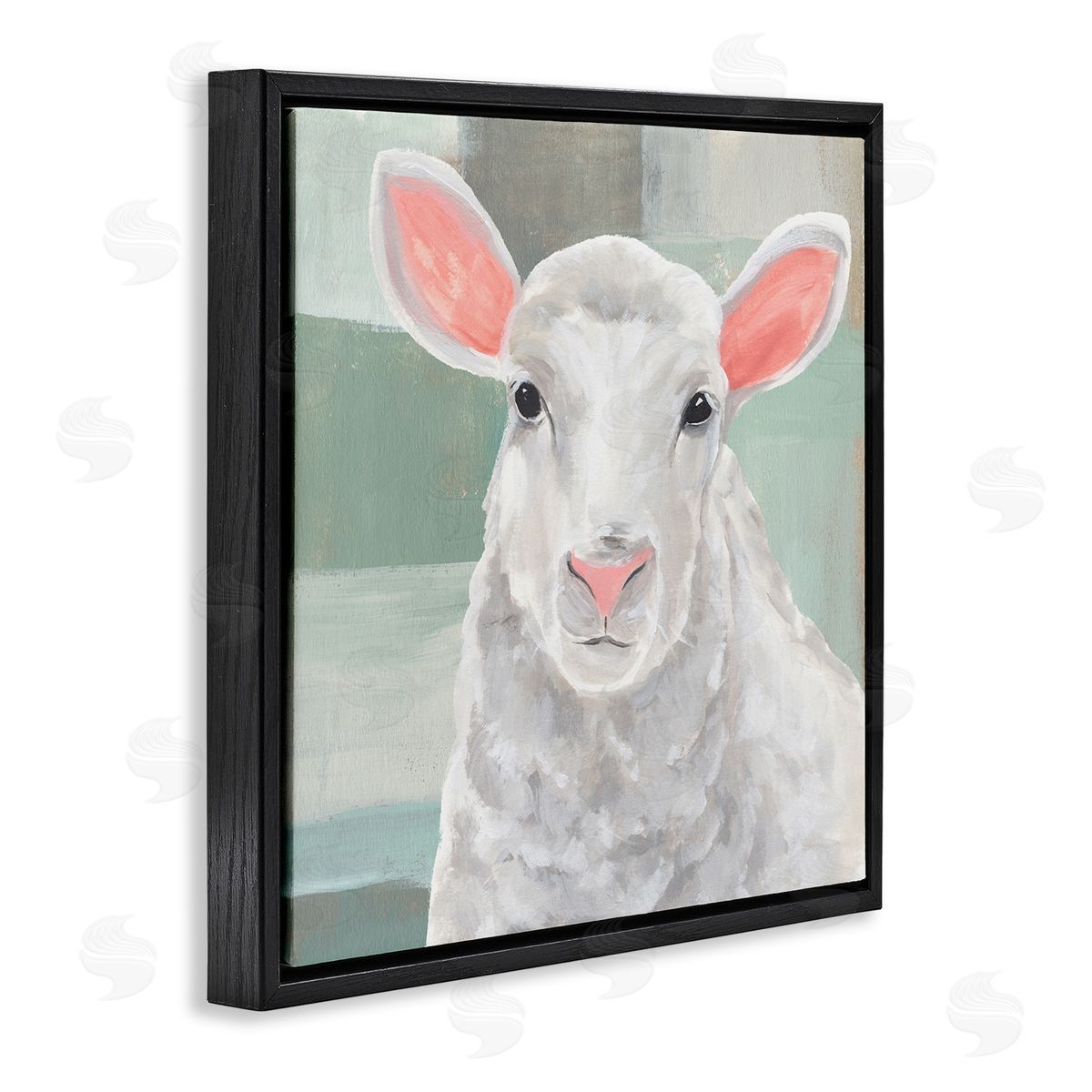 Annie Warren Happy Lamb Portrait Black Floating Frame Canvas Wall Art Print
