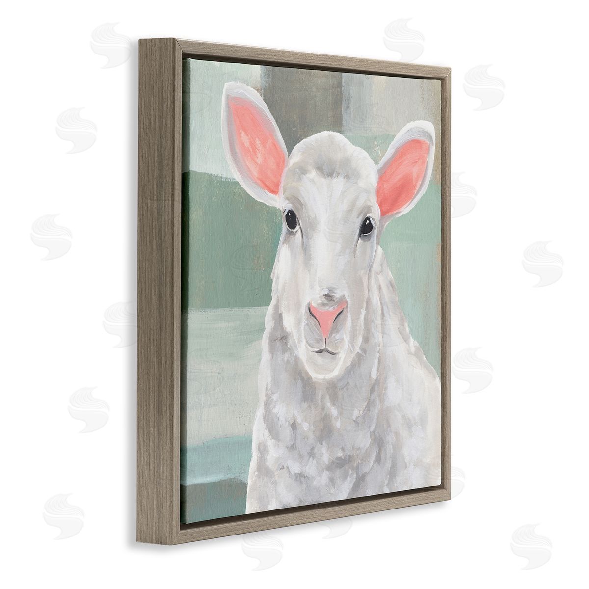 Annie Warren Happy Lamb Portrait Brown Floating Frame Canvas Wall Art Print