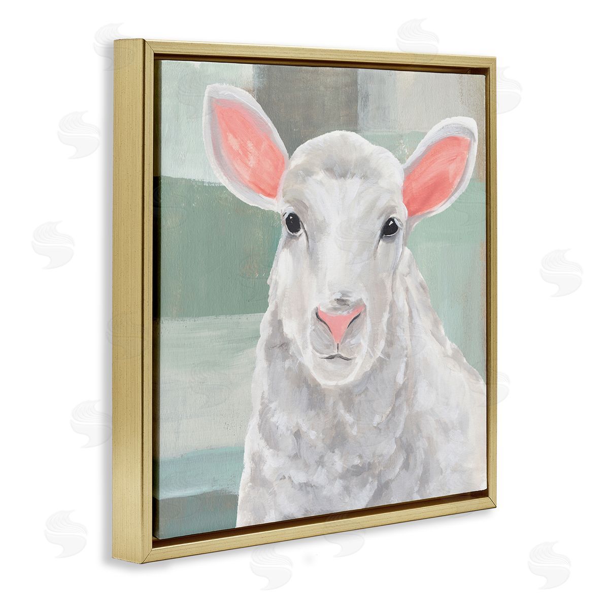 Annie Warren Happy Lamb Portrait Gold Floating Frame Canvas Wall Art Print