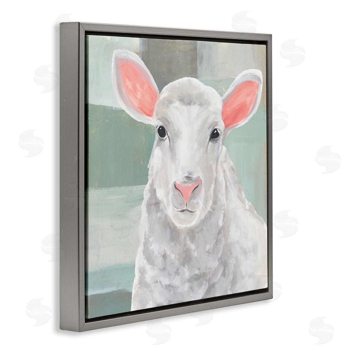 Annie Warren Happy Lamb Portrait Gray Floating Frame Canvas Wall Art Print