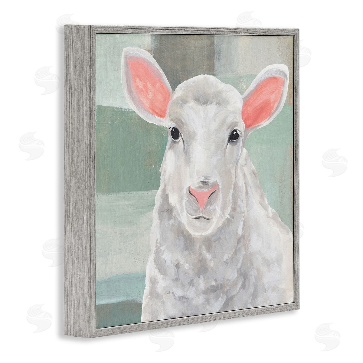 Annie Warren Happy Lamb Portrait Gray Framed Glicee Wall Art Print