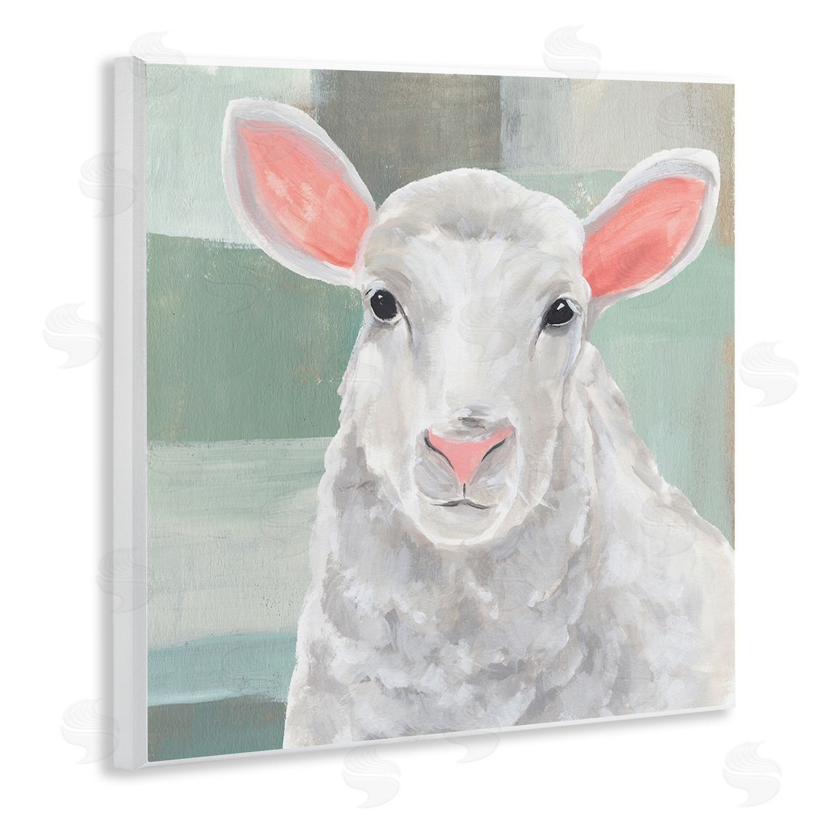 Annie Warren Happy Lamb Portrait Wooden Wall Plaque Art Print
