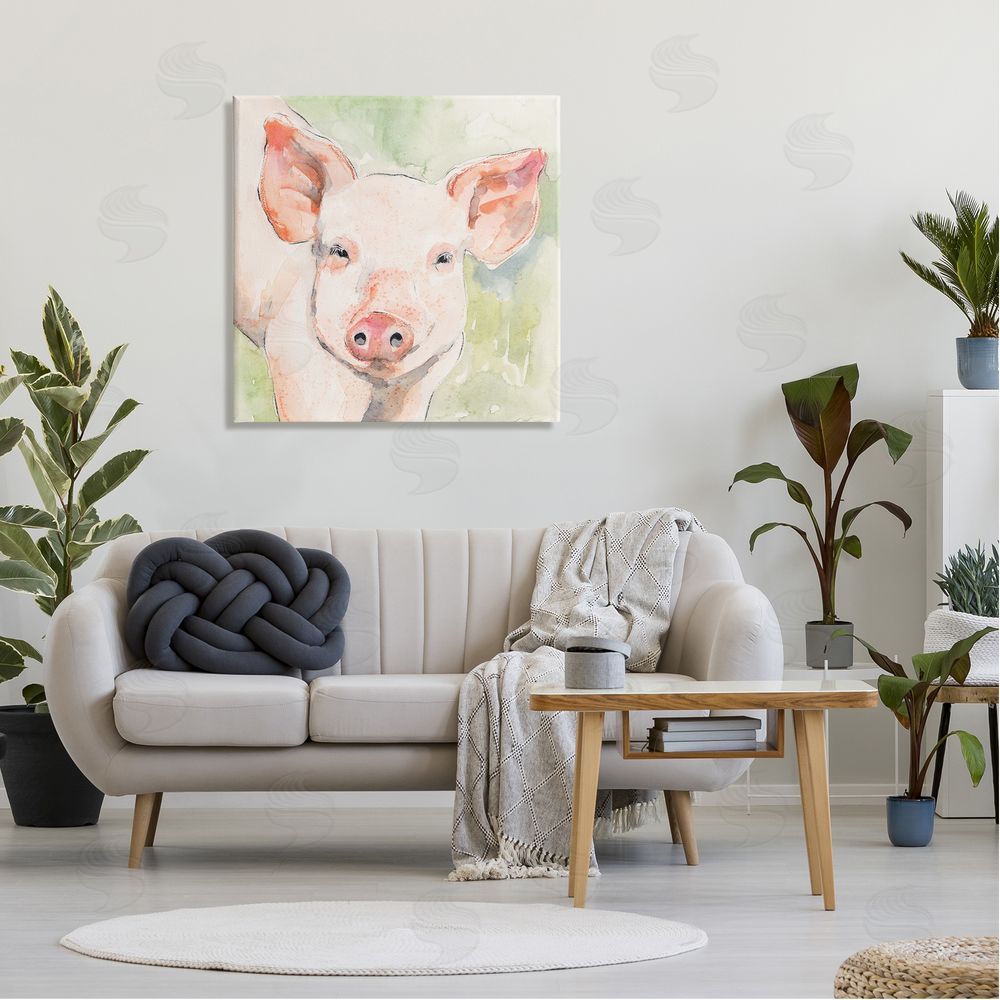 Victoria Barnes Pig Portrait on Green Canvas Wall Art in Room