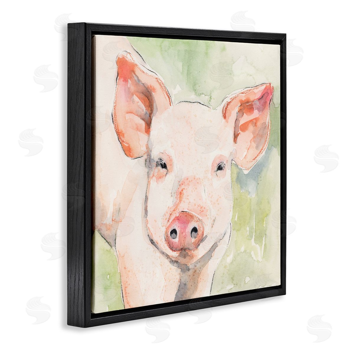 Victoria Barnes Pig Portrait on Green Black Floating Frame Canvas Wall Art Print