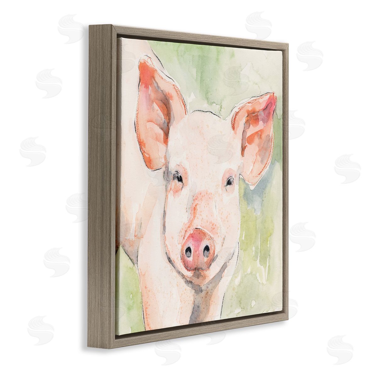 Victoria Barnes Pig Portrait on Green Brown Floating Frame Canvas Wall Art Print